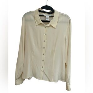 100% Silk Button-Down Ivory Blouse Petite Sophisticate